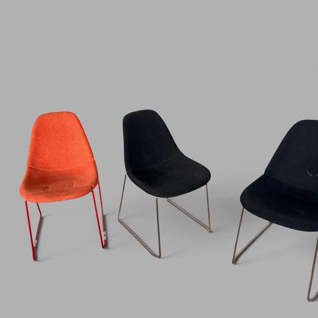Mid-Century Stackable Egg Dining Chairs Orange and Black, Set of 4 For Sale - Image 6 of 7