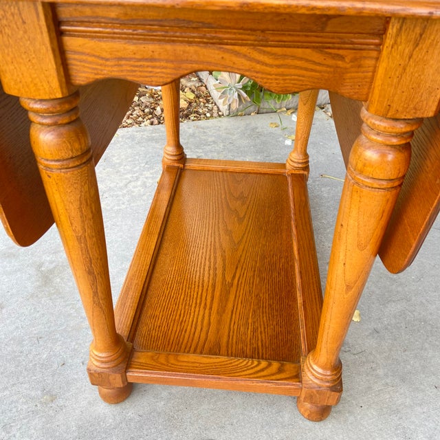 Brown 1980s Vintage Oak Drop Leaf Table With Glass Center For Sale - Image 8 of 10