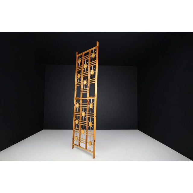 Mid-Century French Pine Room Divider with Sunburst Accents, 1960s For Sale - Image 3 of 11