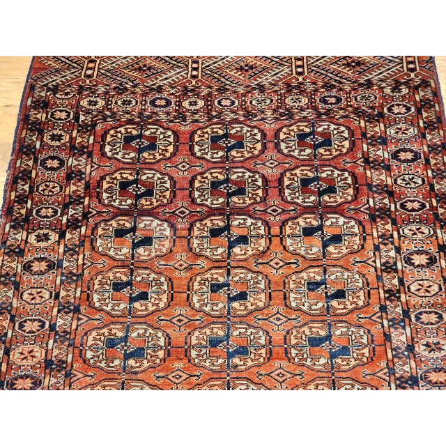 Textile Vintage Turkmen Tekke Area Rug, Wool Pile, Brick-Red, Early 1900s For Sale - Image 7 of 12