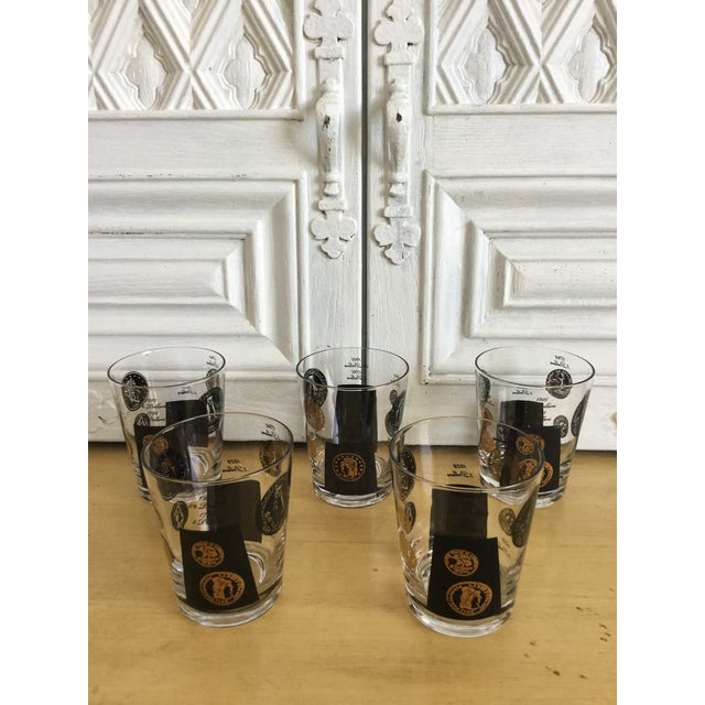 1960s Vintage Coin Gold & Black Glassware by Cera Glass Company Set