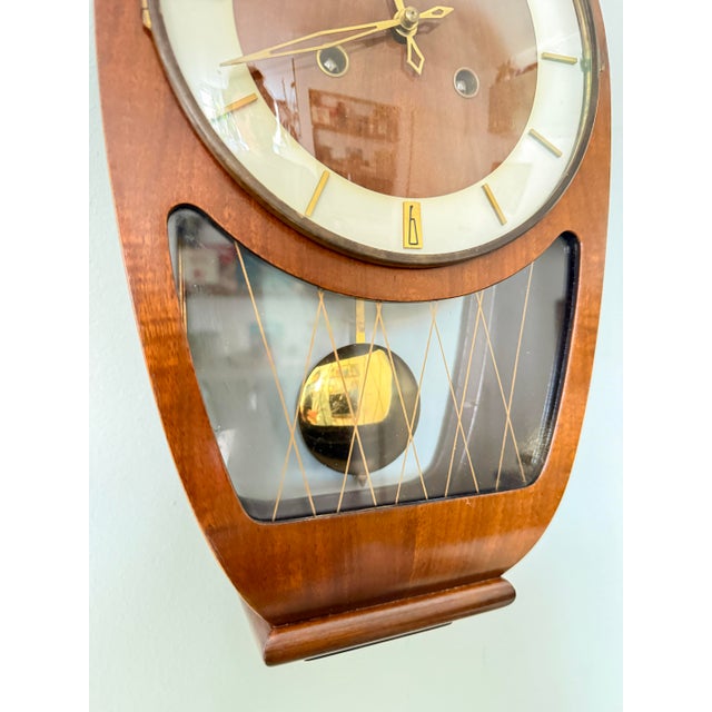 Brown Mid-Century Modern Wall Clock with Hermle Movement from Haid, 1950s For Sale - Image 8 of 15