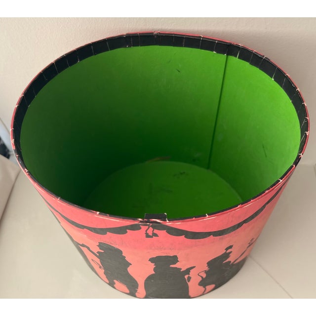 Vintage Oval Wallpaper Box by Atelier of Hudson, New York With Black Regency Silhouettes on a Pink Ground For Sale - Image 16 of 18