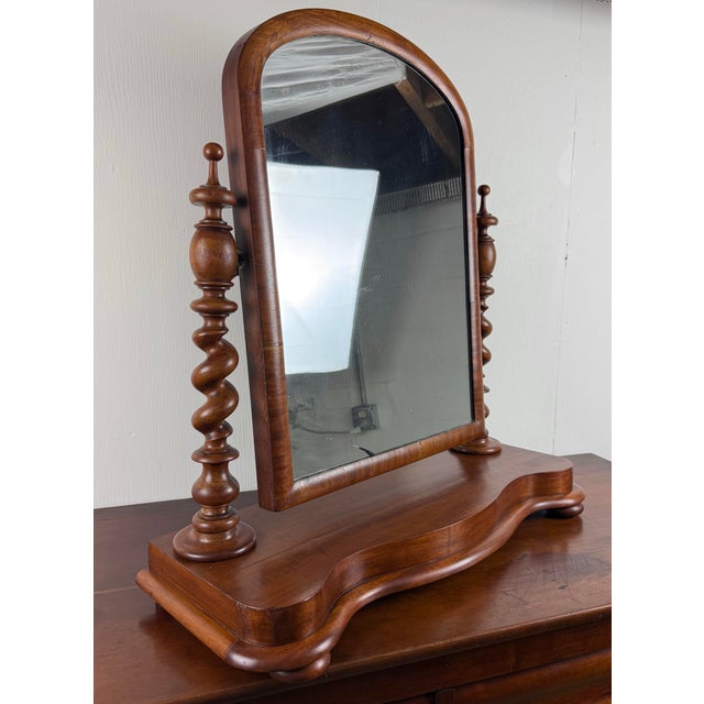 19th Century Antique Mahogany Barley Twist Tabletop Gentlemen’s Shaving / Vanity Mirror For Sale - Image 10 of 12