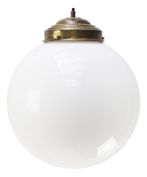 Large Vintage Pendant Light in White Opaline Glass Globe and Brass