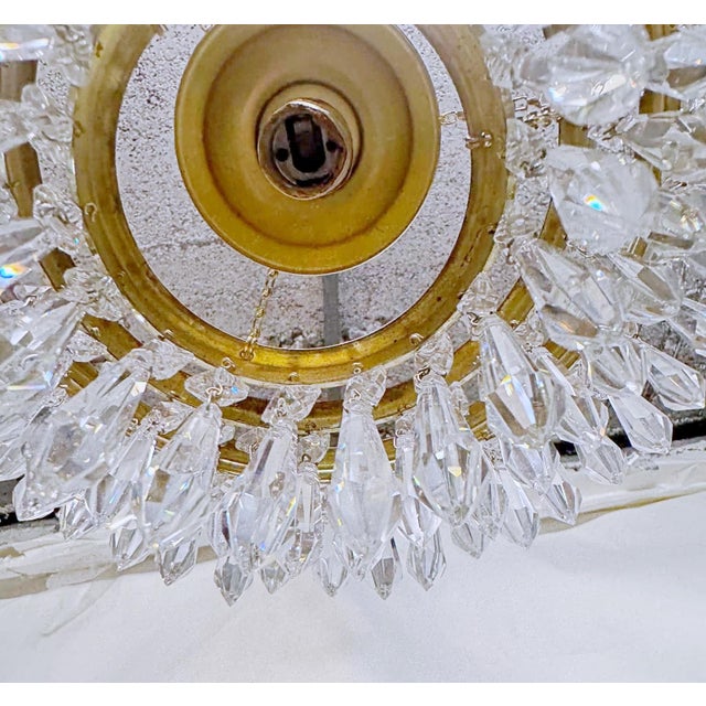 Vintage Brass and Glass Rosette Rim and Crystal Prism Chandelier For Sale - Image 9 of 12