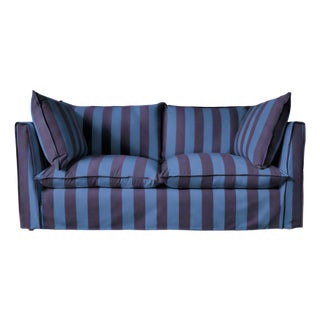 Sophie Conran Coco 2.5 Seater Sofa - Coastal Blue & Navy Blue Stripes with Knife Edge Cushion For Sale
