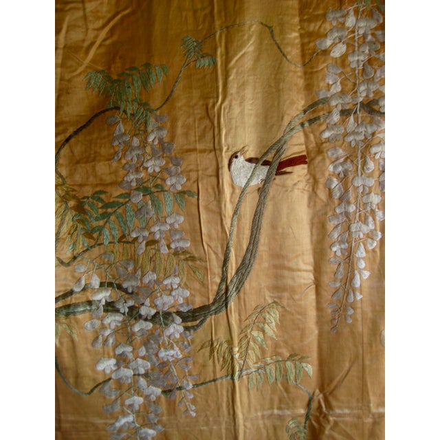 Japanese 19 Century Silk Embroidery Birds and Wisteria Flowers For Sale - Image 4 of 15