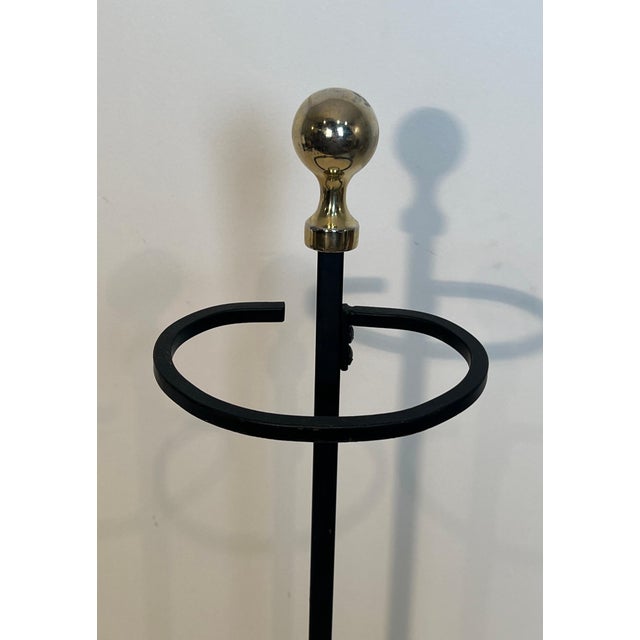 Black Lacquered and Brass Design Fireplace Tools on Stand For Sale - Image 6 of 12