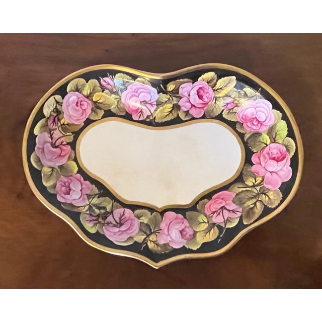 Rose Antique Early 19th Century Derby Porcelain Kidney Shape Dish With Hand Painted Rose Border For Sale - Image 8 of 9