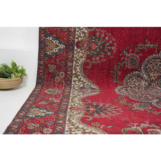1970s 1970s Vintage Persian Handmade Wool 10x13 Red Area Rug For Sale - Image 5 of 11