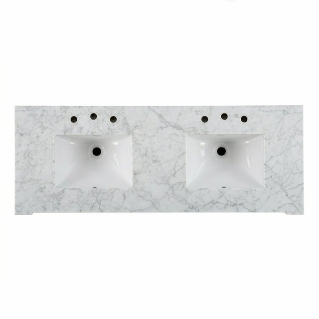 Wood Rachelle 60 in. W Carrara Marble Top 6 Drawer Double Bathroom Vanity, Brown For Sale - Image 7 of 9