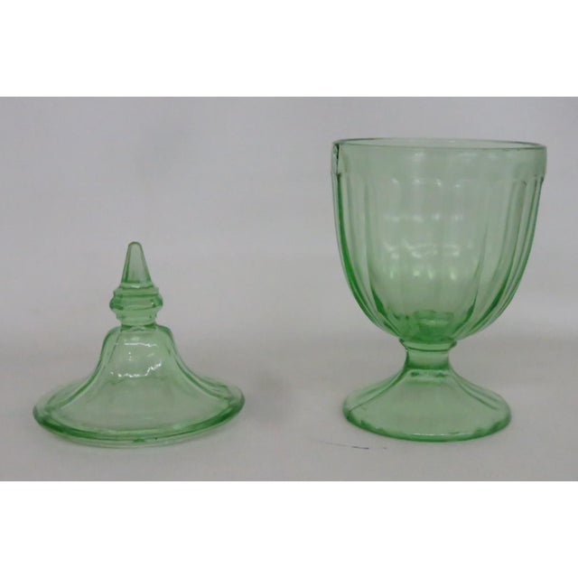 Green Paneled Depression Glass Candy Dish Footed Jar With Pointed Lid 4844b For Sale In Miami - Image 6 of 14