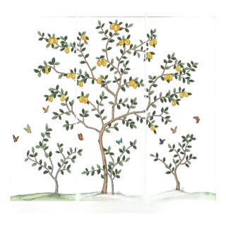 36"*100"/Panel, Chinoiserie Light Pink Lemon Garden & Butterflies Wallpaper Panels, Scenic Wallpaper Panels For Sale