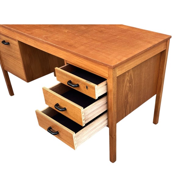 Mid-Century Modern Walnut Desk With File Drawer & Three Drawer Storage, Restored For Sale In Los Angeles - Image 6 of 16