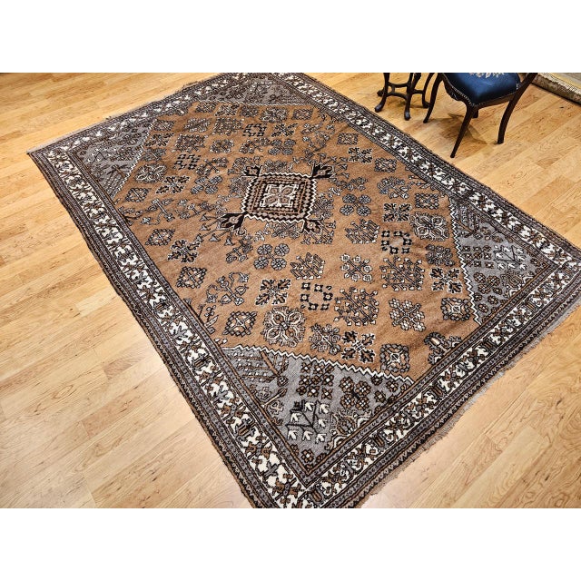 Vintage Persian Bakhtiari Rug, Hand-Knotted Wool, Allover Geometric Pattern, Camelhair & Ivory, 8x11 For Sale - Image 15 of 18