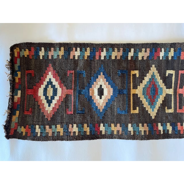Tribal Antique Central Asian Natural Dyed Wool Geometric Tent Band Runner For Sale - Image 3 of 9