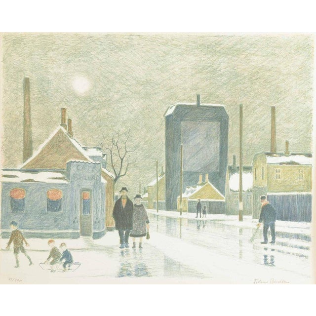 Folmer Bendtsen, Working-Class Neighborhood in Wintertime, 1960, Color Lithograph For Sale - Image 6 of 6
