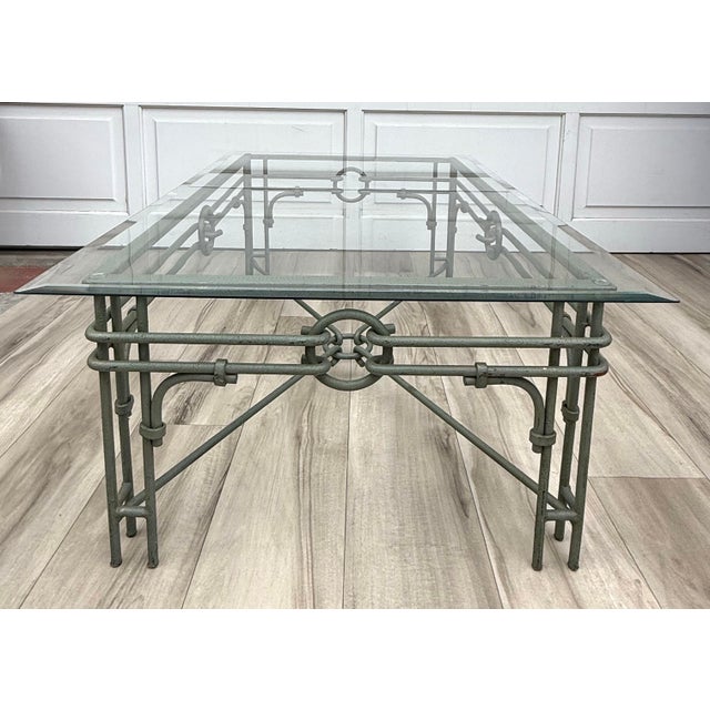 Vintage Giacometti Style Verdigris-Finish Metal & Glass Coffee Table For Sale - Image 11 of 14