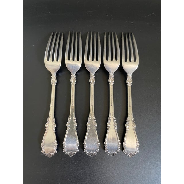 Victorian 1847 Rogers Bros A1 Berkshire 1897 Silverplate Dinner Forks, Set of 5 For Sale - Image 3 of 8