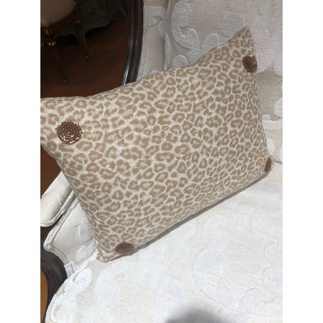 Custom Hand Made Cowtan & Tout Fabric Tan Leopard Rectangular Pillow $290 kWholesale For Sale - Image 4 of 5