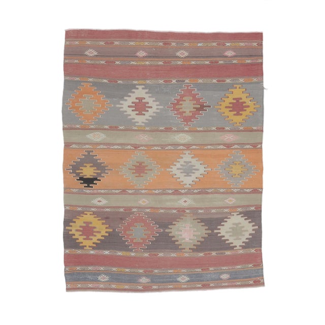 Orange 1970s Vintage Handmade Turkish Wool Multicolored Rug For Sale - Image 8 of 8