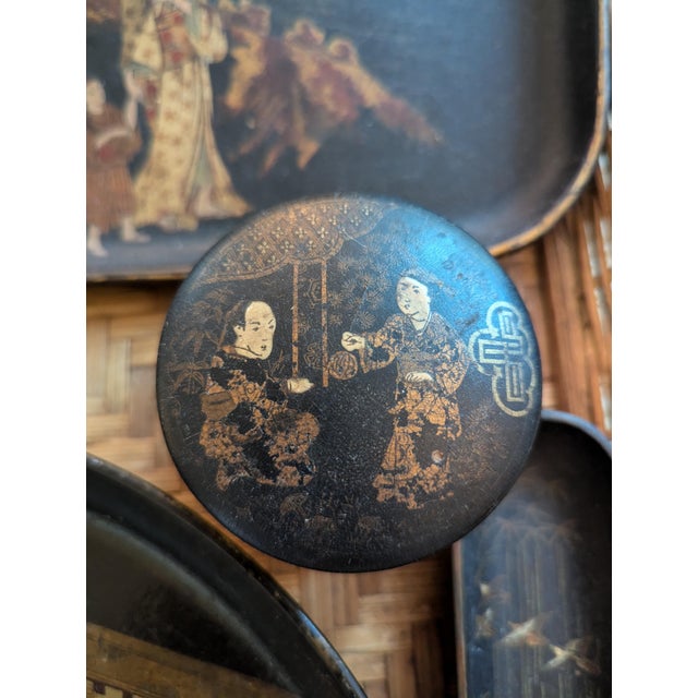 Antique Japanese Black Lacquer & Gilt Trays & Plates For Sale - Image 4 of 7
