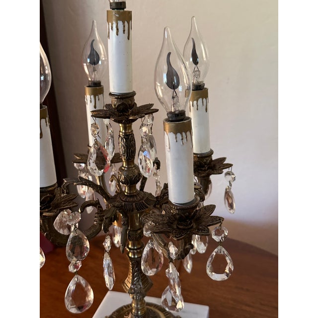 Vintage Spanish Brass & Crystal Candelabra Lamp For Sale - Image 10 of 14