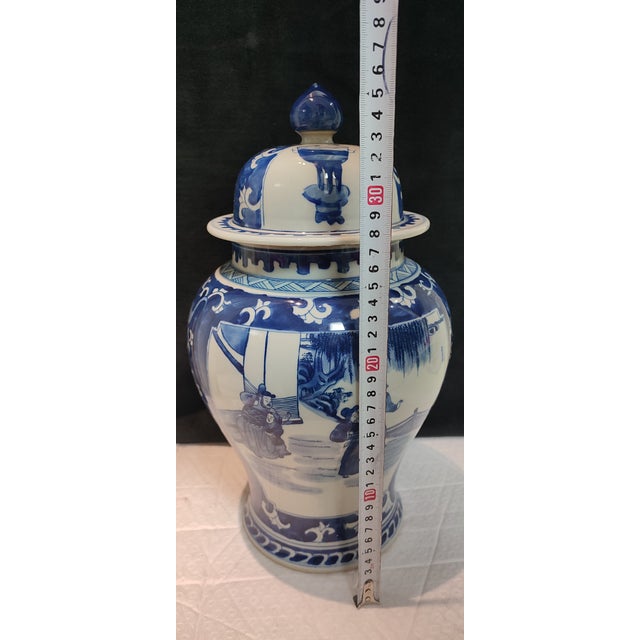 Early 20th Century Chinese Ceramic Pot Qing Dynasty Kangxi Marked Blue and White Porcelain Ginger Jar Hand Painted Figures Story Pattern For Sale - Image 5 of 10