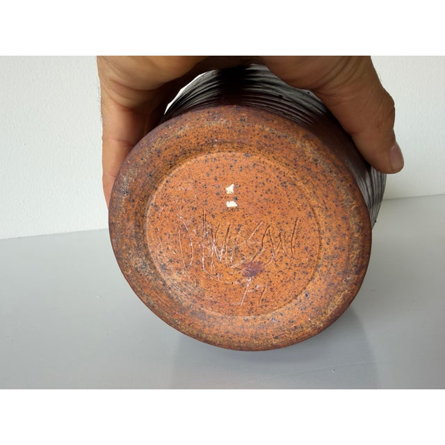 1977 Vintage Organic Studio Pottery Vase – Hand-Thrown Earth Tone Stoneware Vessel, Signed For Sale - Image 11 of 11