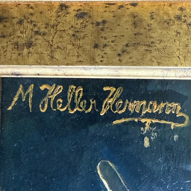 Blue Antique German Still Life Oil Painting by M. Heller Hermann in Ornate Frame For Sale - Image 8 of 9