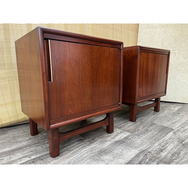 A Pair of Recently Refinished Mid Century Modern Nightstands by Cavalier Furniture. Circa 1960s Feature a Brutalist...
