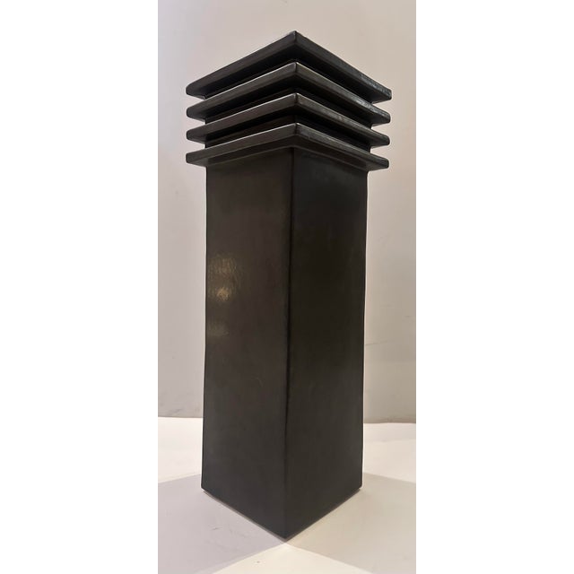 Postmodern Jahnus Studio Pottery Tall Black Vase For Sale - Image 3 of 7