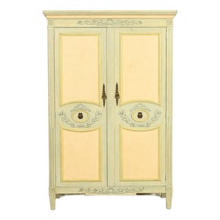 Baker Furniture French Regency Louis XVI Cream Lacquered Armoire Dresser or Linen Press, Circa 1960s For Sale