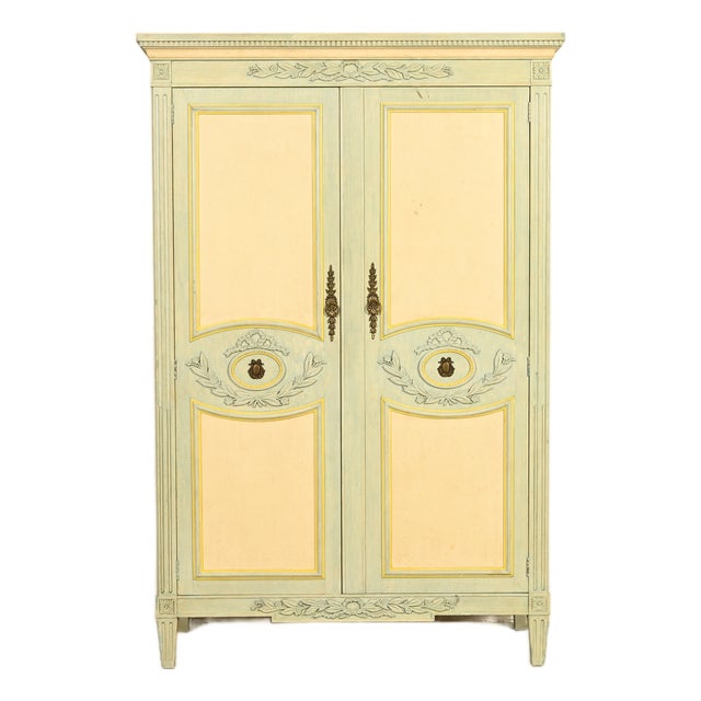 Baker Furniture French Regency Louis XVI Cream Lacquered Armoire Dresser or Linen Press, Circa 1960s For Sale