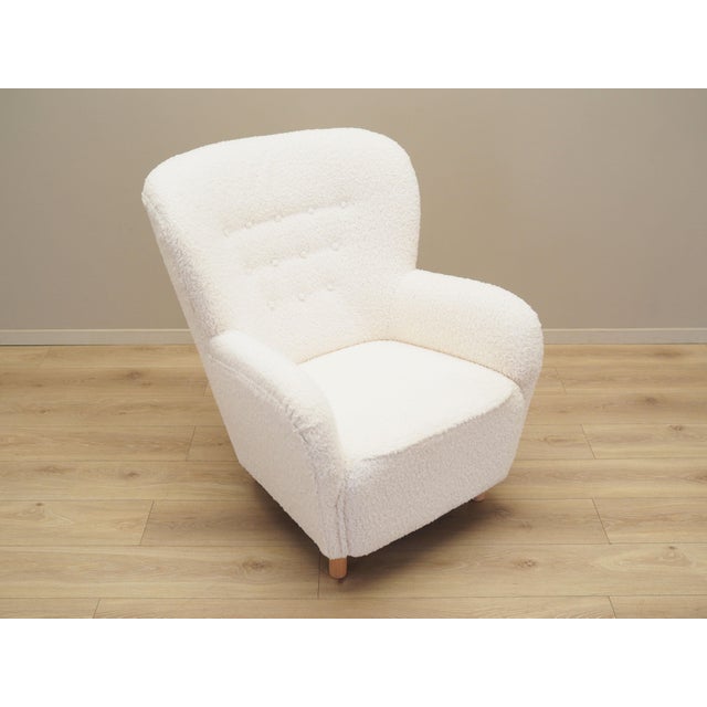 Cream Scandinavian White Armchair For Sale - Image 8 of 11
