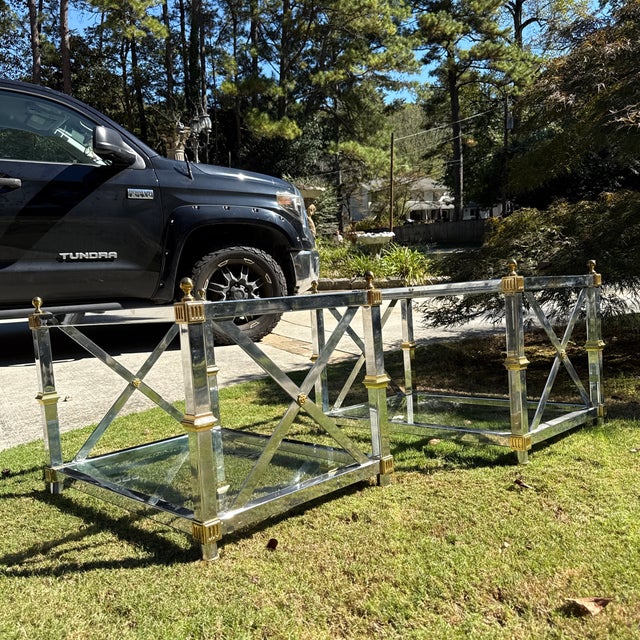 Vintage Chrome and Brass X-Base Tables Attributed to Maison Jansen ~ a Pair For Sale - Image 9 of 11