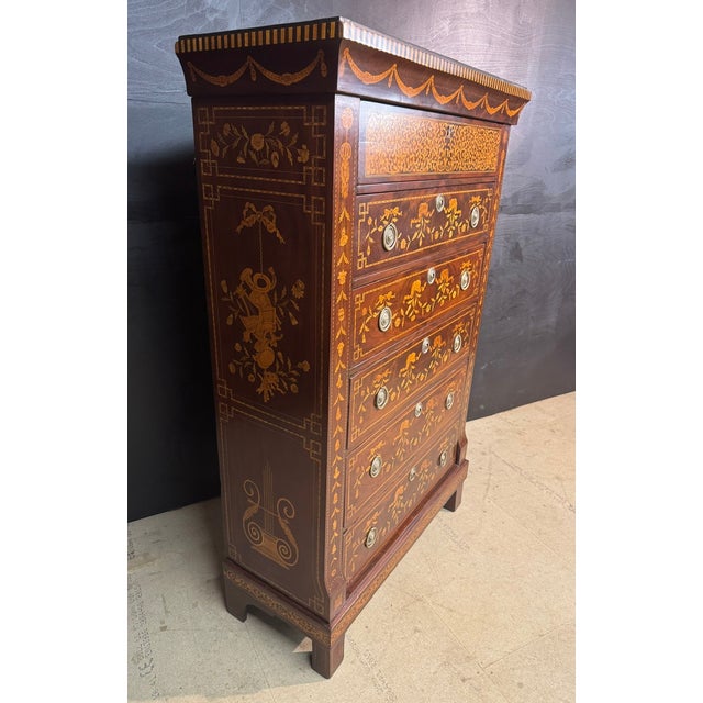 Brown Tall 18th Century Dutch Marquetry Chest of Drawers For Sale - Image 8 of 17