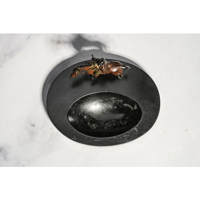 Charming Antique Austrian Cold Painted Bronze Fox Hunt Horse Sculpture Catchall English Equestrian Desk Tray Black Stone Home Office Decor For Sale - Image 11 of 13