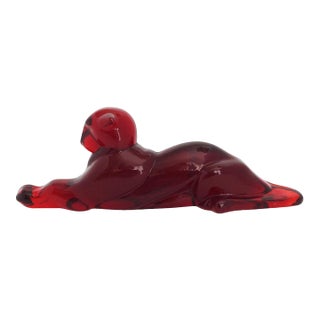 1980s Art Deco Style Amberina Glass Stalking Panther Figurine by Royal Hickman for Hca For Sale