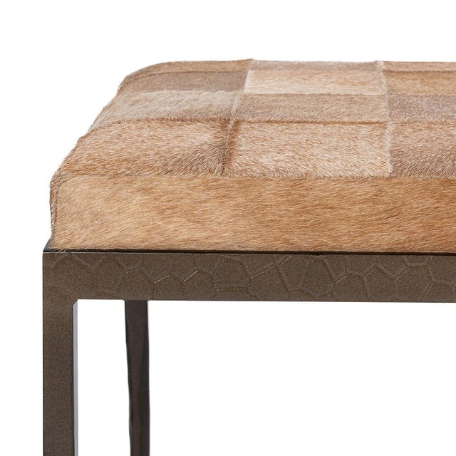 Modern Farmhouse Tan Hide Patchwork Bench For Sale In Los Angeles - Image 6 of 7