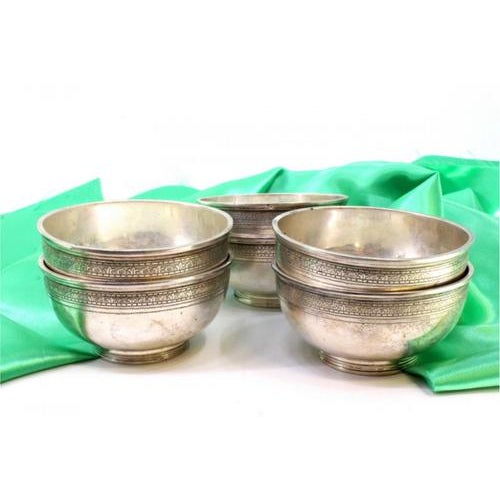 Silver Washbasins with Engraved Friezes, Set of 6 For Sale - Image 4 of 6