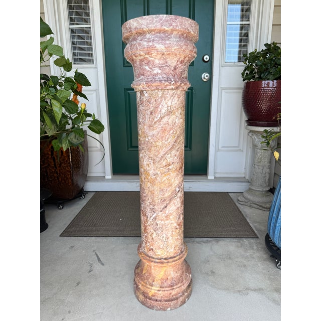 1980s Fine Pink Italian Marble 40" Neoclassical Pedestal Column Ft. Breccia-Style Veining For Sale - Image 9 of 18