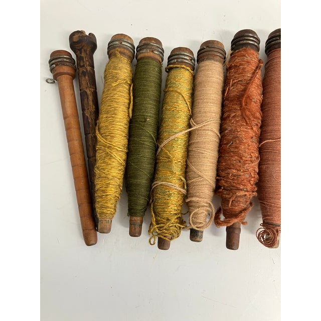 Antique Wooden Textile Bobbins With Original Thread – Group of 10 For Sale - Image 14 of 14