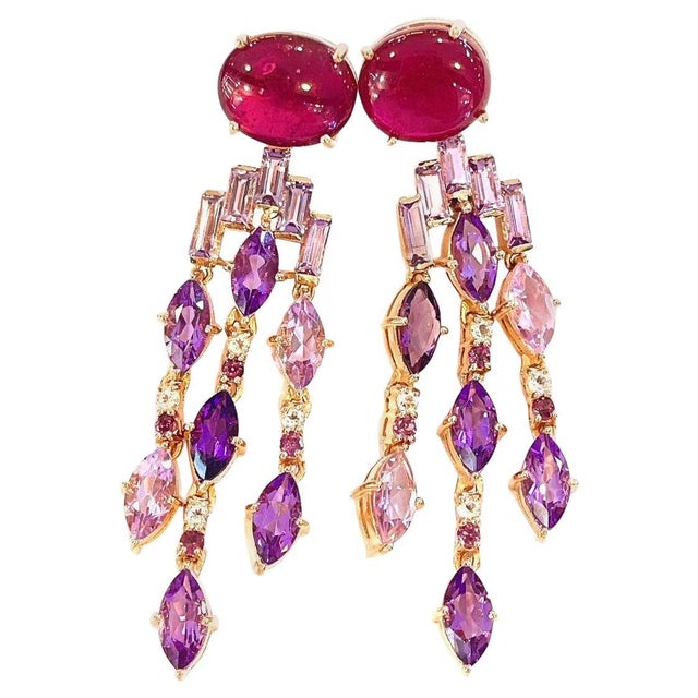 Bochic "Capri" Red Ruby & Purple Amethyst Earrings Set in 18k Gold & Silver For Sale - Image 15 of 18