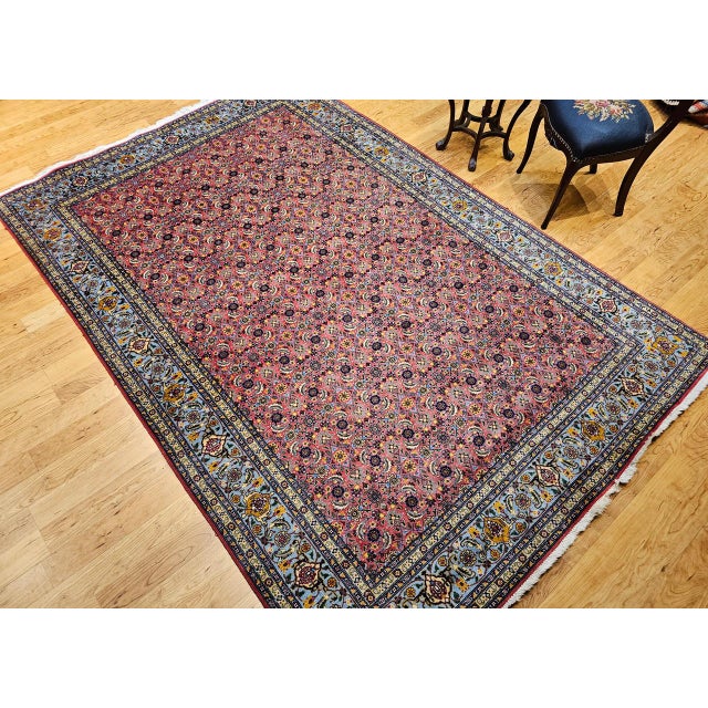 1900 - 1909 Vintage Persian Tabriz Rug, Hand-Knotted Wool, Allover Herati Pattern, Plum & Blue, 7x10 For Sale - Image 5 of 16