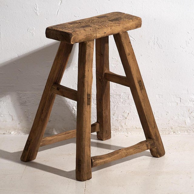 Brown Antique Primitive Rectangular Stool, 1920s For Sale - Image 8 of 8
