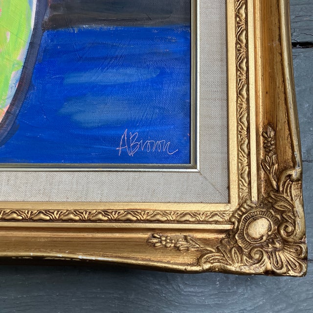 Abstract Contemporary Original Alexandra Brown Abstract Pop Floral Still Life Oil Painting Vintage French Style Frame For Sale - Image 3 of 4