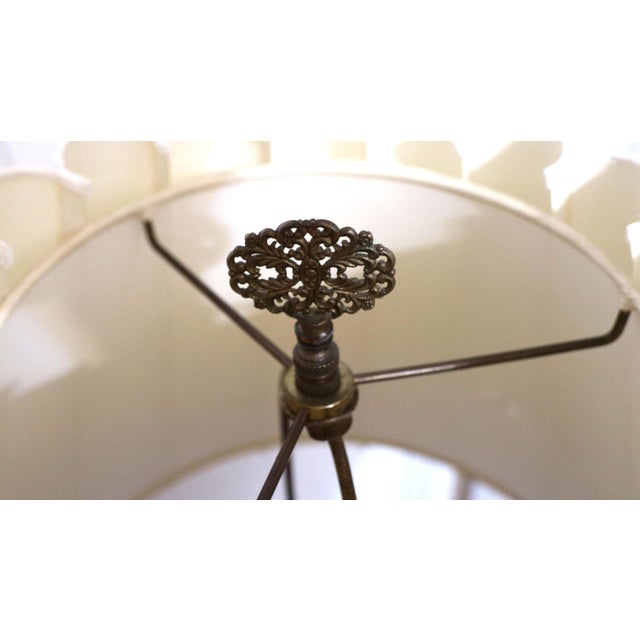 1920s Brass Etched Table Lamp With Fluted Shade For Sale - Image 10 of 13