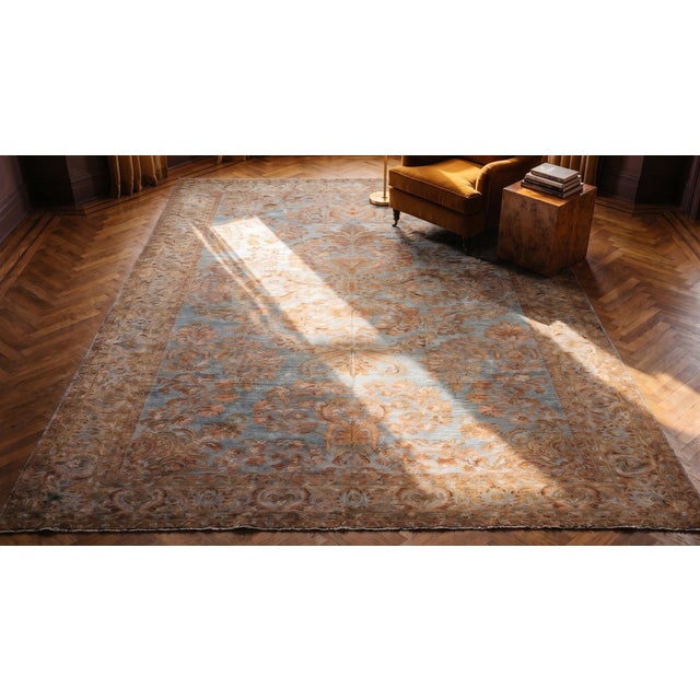 Charming Decorative Sky Blue Ground Color With Intricate Medallion Design Antique Persian Malayer Rug For Sale - Image 15 of 15